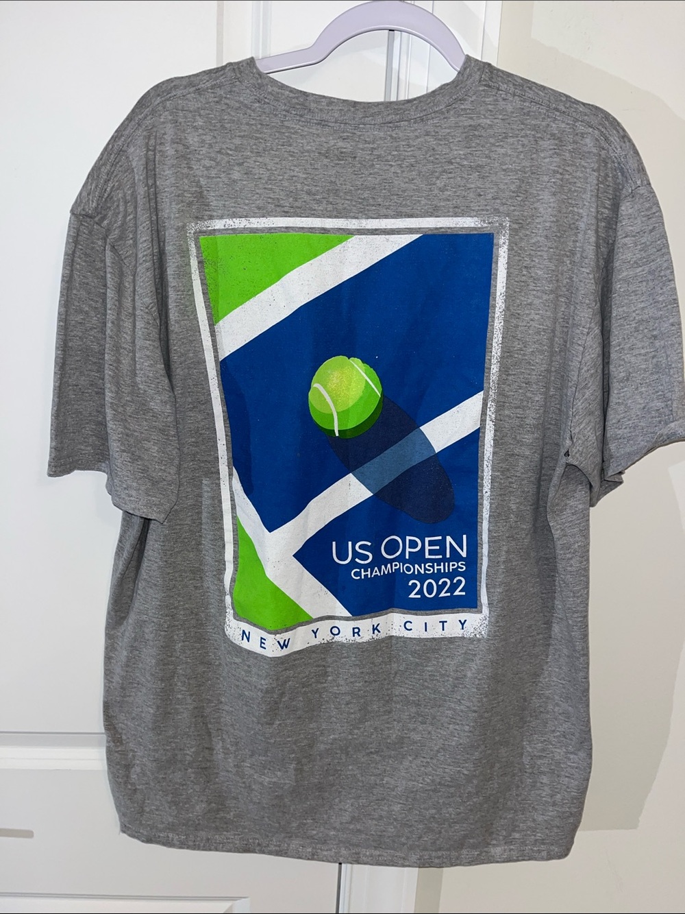 2022 Block Print US Open New York City Gray USTA Tennis Worn men’s  T Shirt XXL